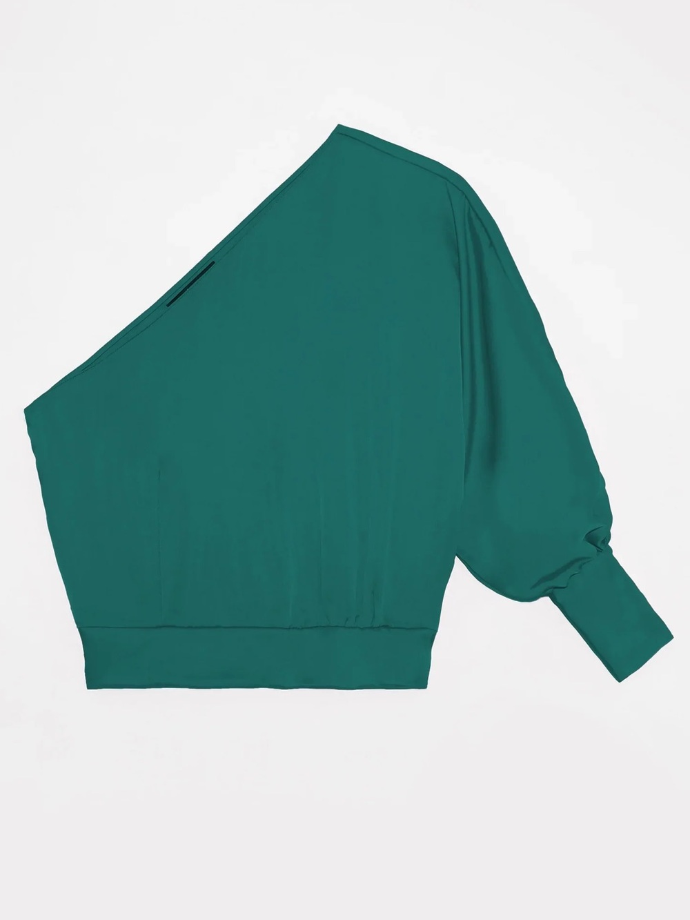 NWT DELUC Tarantino Asymmetric Top One Shoulder Satin Silky Pine Forest Green